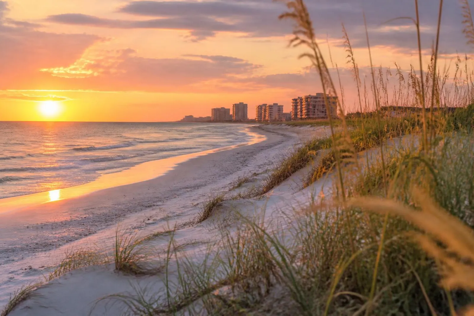 Gulf beach at sunset