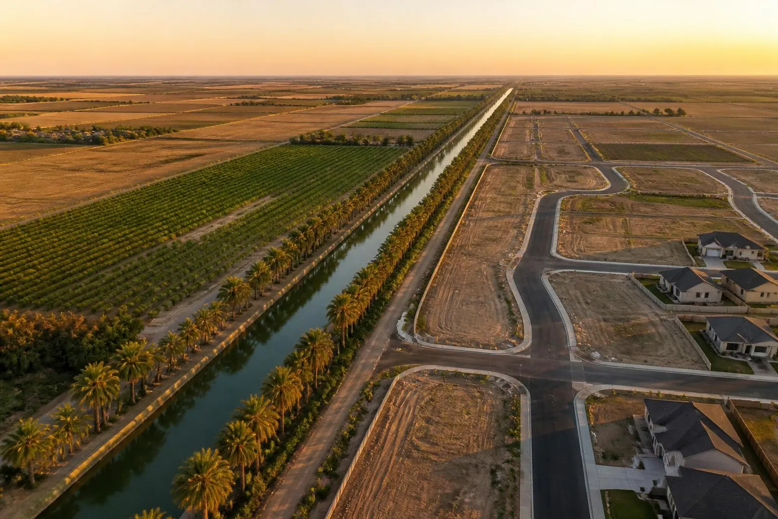Aerial view of new lots beside farmland