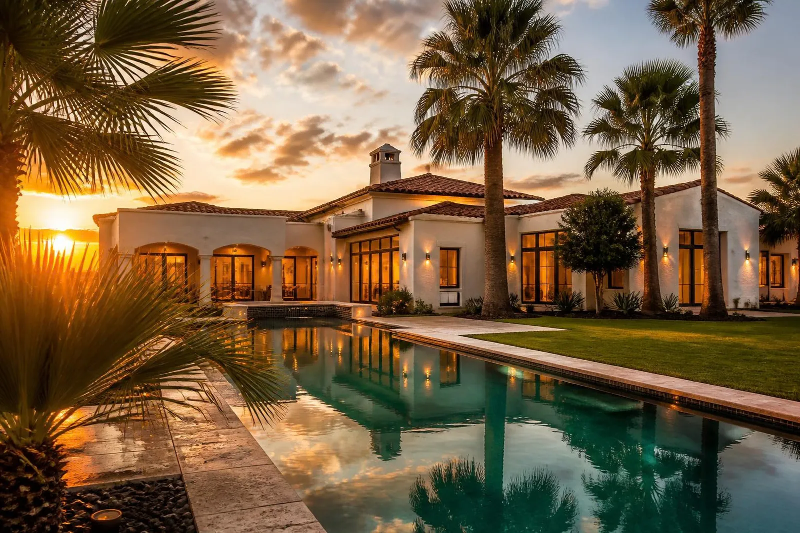 Home with a pool and palm trees